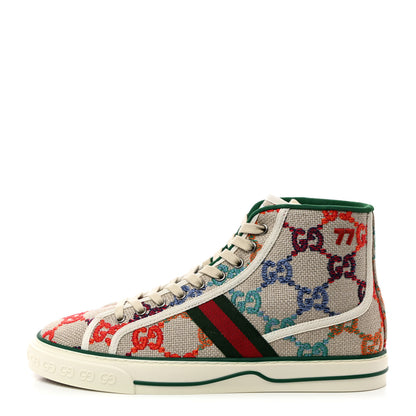 Gucci Linen Psychedelic Mini GG Monogram Mens 1977 Tennis High Top Sneakers 8 Multicolor Mystic White 1 of 8