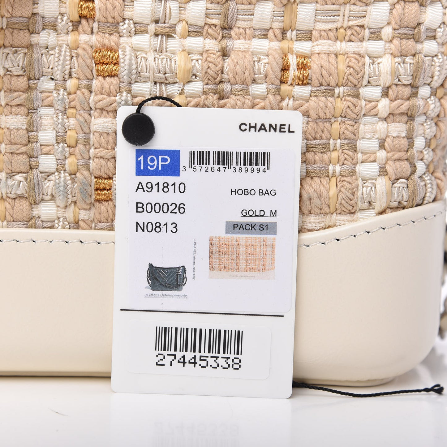 Tweed Calfskin Quilted Small Gabrielle Hobo Beige Ivory