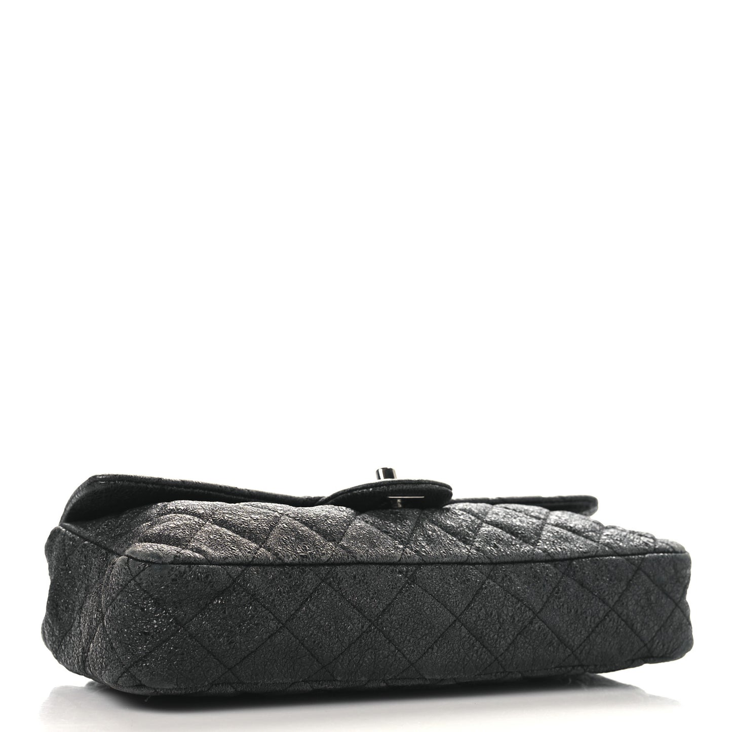 Metallic Crackled Calfskin Quilted East West Flap Navy