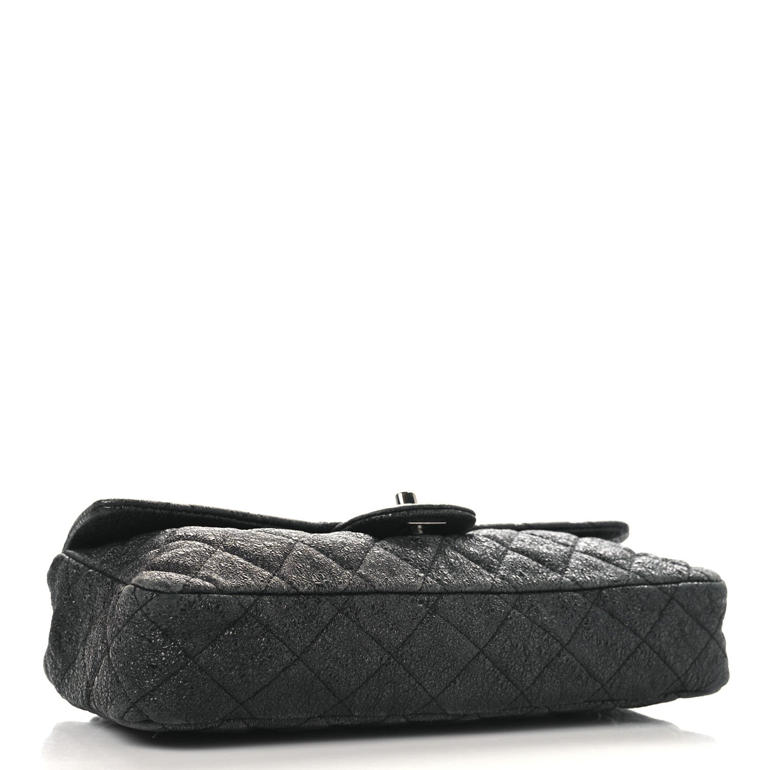 Chanel Metallic Crackled Calfskin Quilted East West Flap Navy 4 of 15