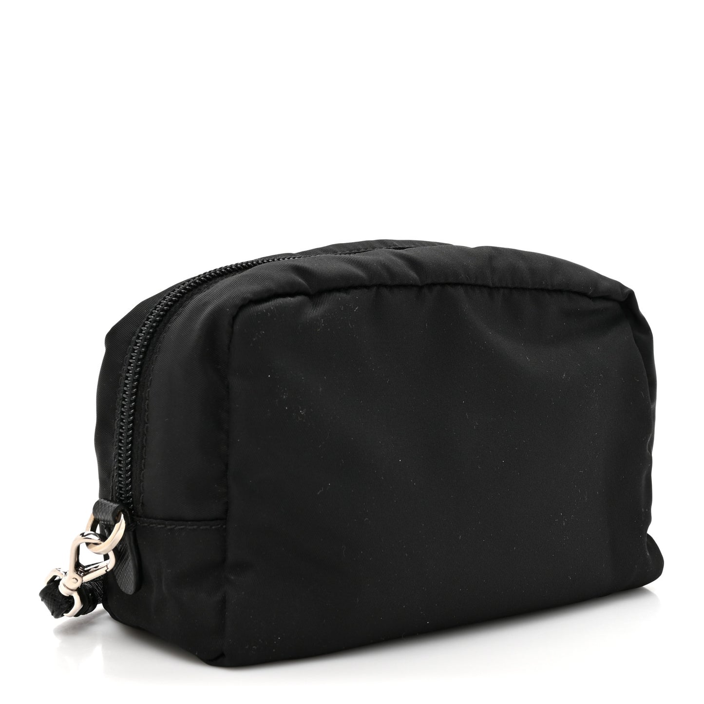 Tessuto Nylon Vela Saffiano Metal Triangle Logo Wristlet Pouch Black