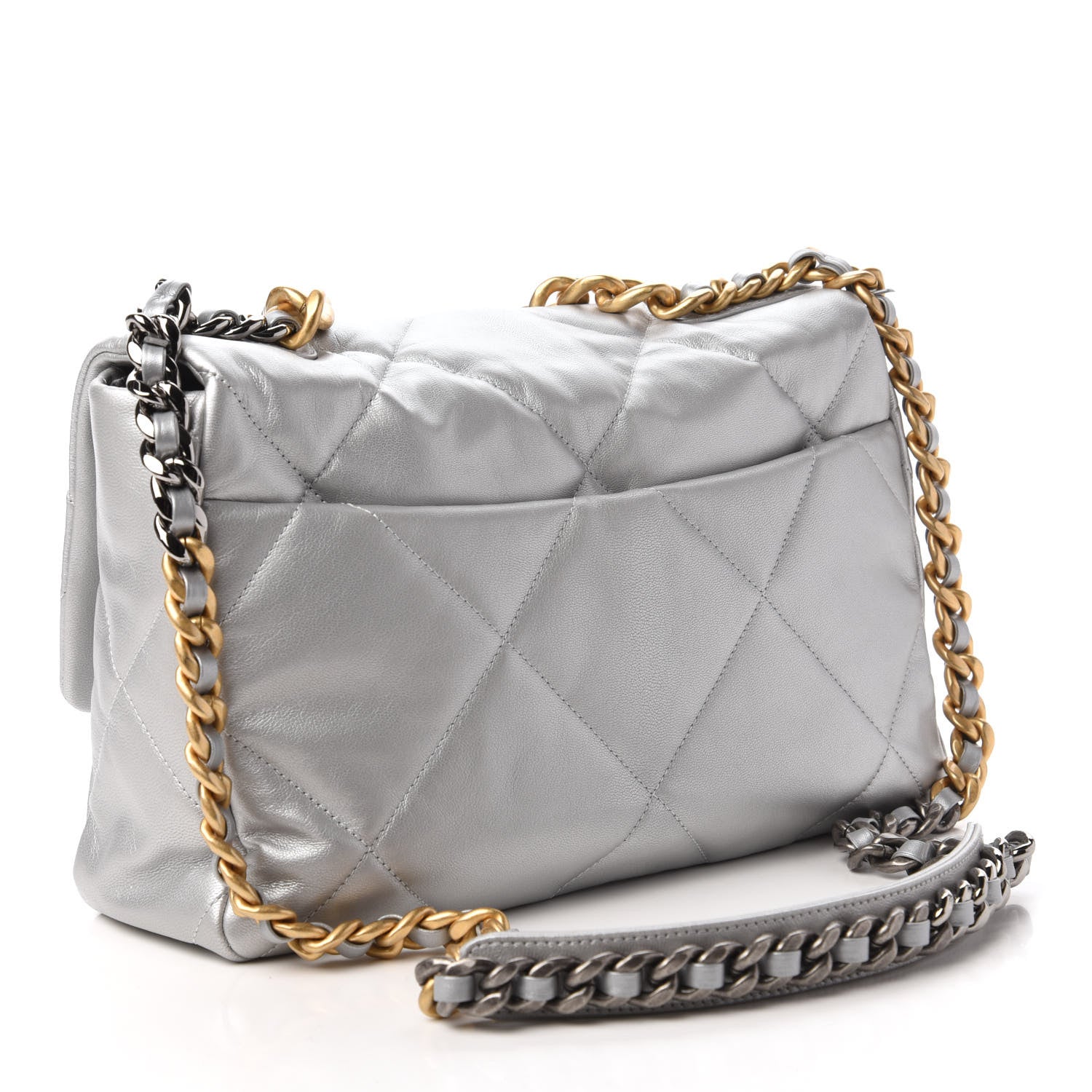 Chanel Metallic Goatskin Quilted Large Chanel 19 Flap Silver 3 of 10