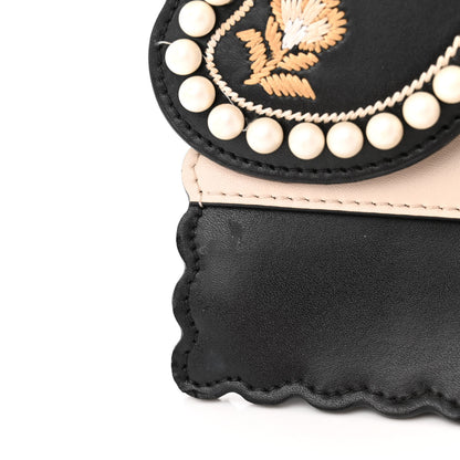Fendi Vitello Liberty Pearl Bi-Color Flowers and Bows Scalloped Studded Kan I Shoulder Bag Black Camelia 12 of 16
