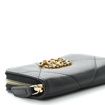 Chanel Goatskin Quilted Chanel 19 Zip Around Coin Purse Wallet Black 8 of 9