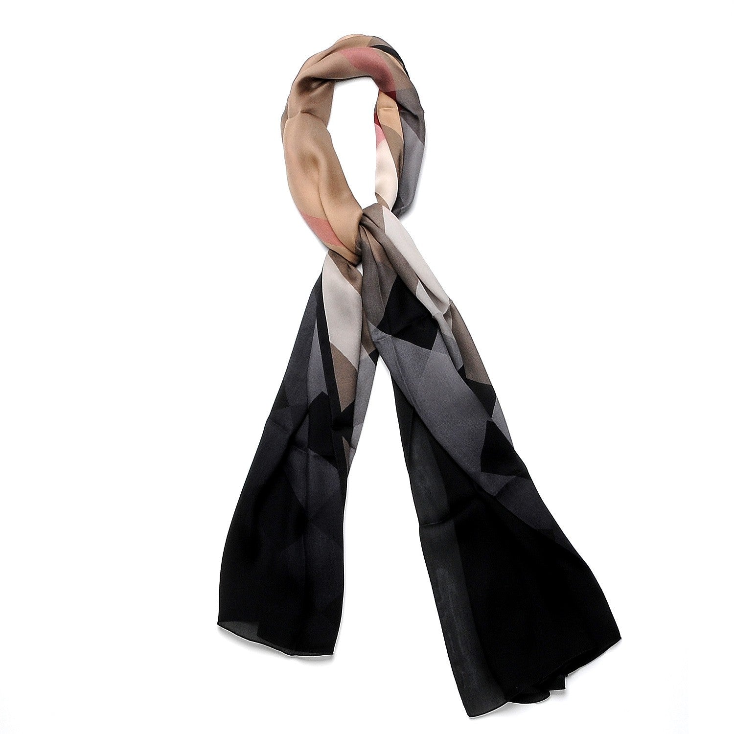 Burberry Silk Ombre Check Scarf Camel Black 1 of 5