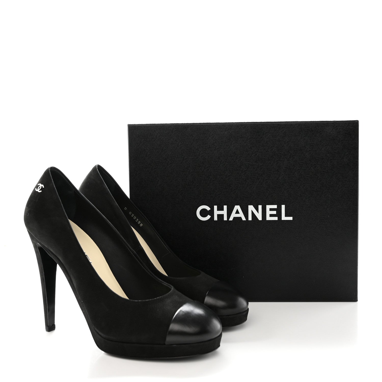 Chanel Suede Calfskin Cap Toe CC Pumps 39.5 Black 10 of 10