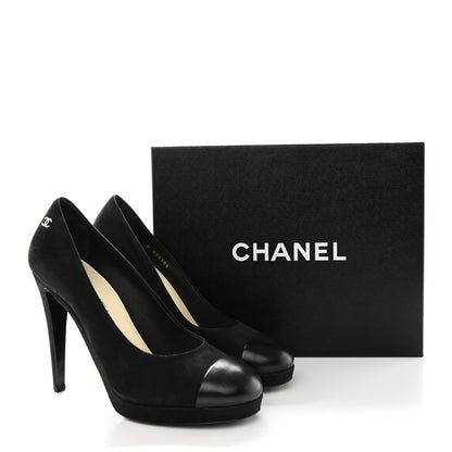 Chanel Suede Calfskin Cap Toe CC Pumps 39.5 Black 10 of 10
