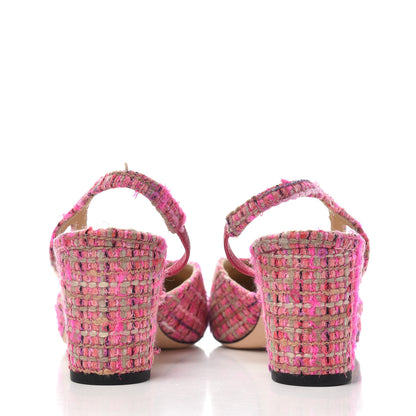 Chanel Tweed Grosgrain Cap Toe CC Slingback Pumps 39 Pink Black 7 of 11