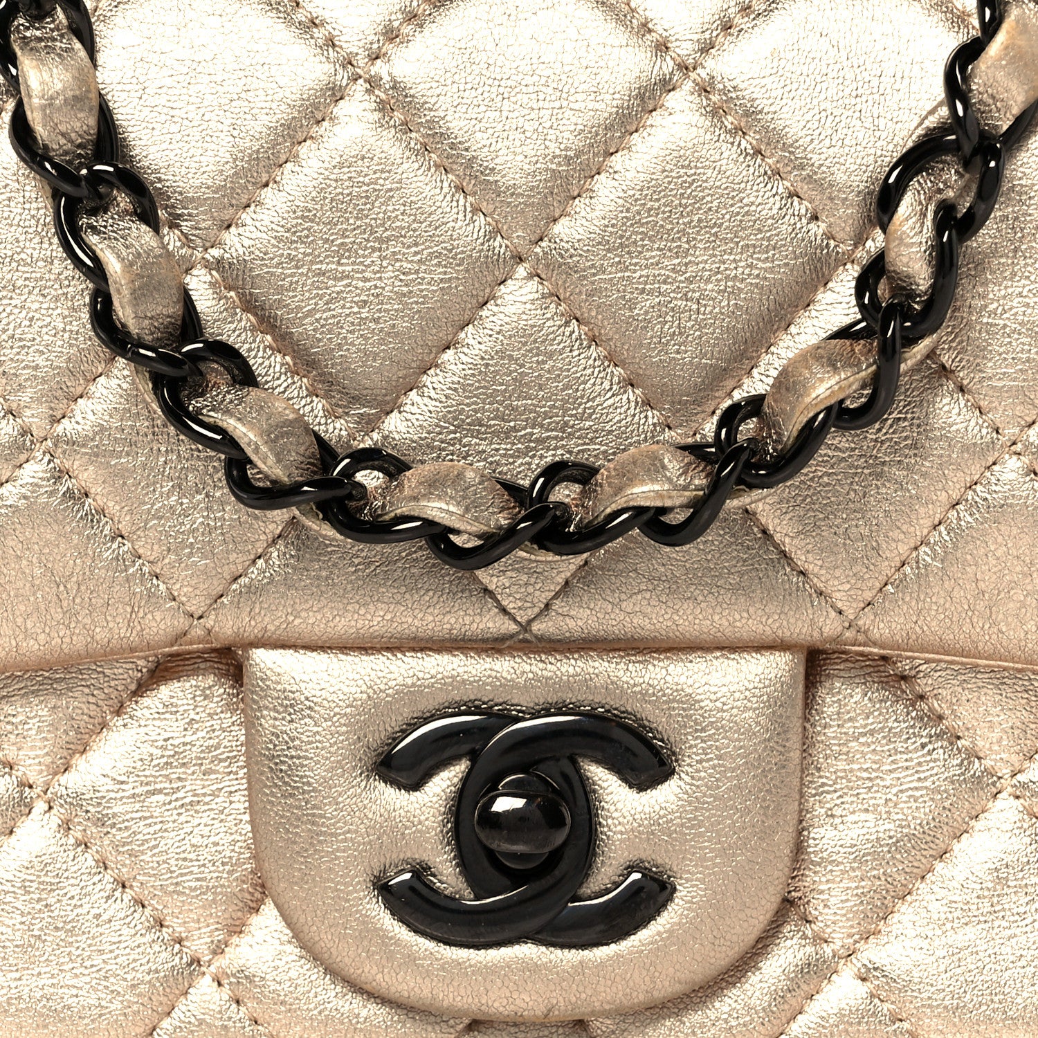 Chanel Metallic Lambskin Quilted Mini Square Flap Gold Black