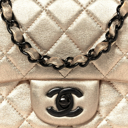 Chanel Metallic Lambskin Quilted Mini Square Flap Gold Black 9 of 12