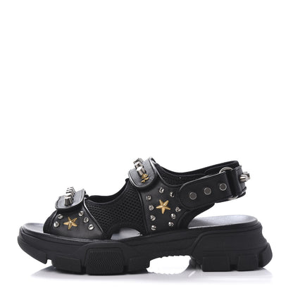 Gucci Nappa Mesh Studded Mens Aguru Sandals 6 Black 1 of 9