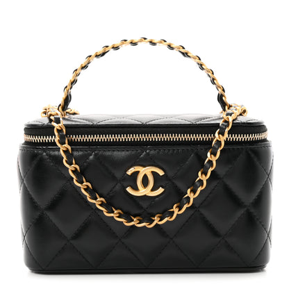 Chanel Shiny Calfskin Quilted Small Top Handle Vanity Case With Chain Black 1 of 11
