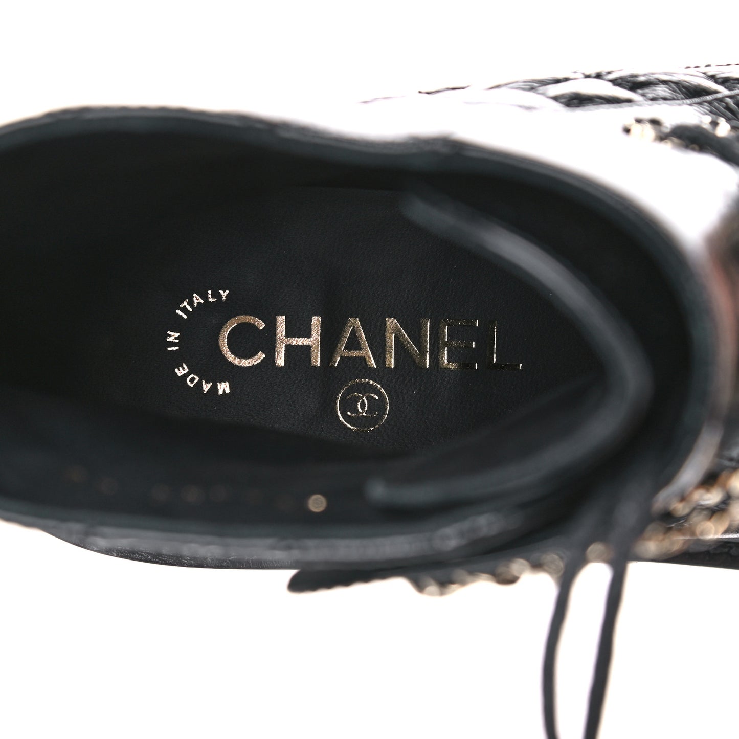 Shiny Calfskin Quilted Lace Up Combat Boots 40 Black