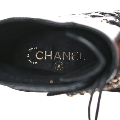 Chanel Shiny Calfskin Quilted Lace Up Combat Boots 40 Black 8 of 10