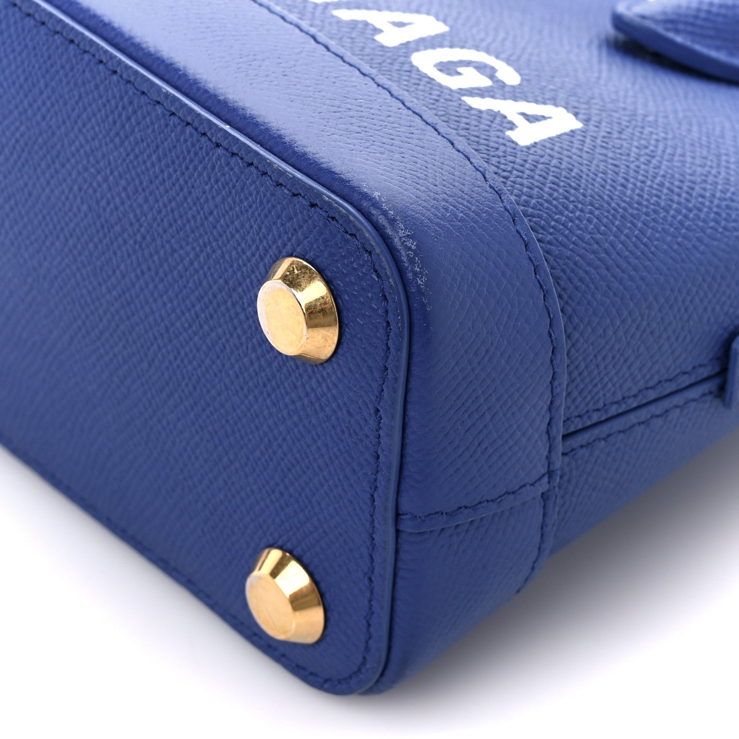 Balenciaga Signature Grained Calfskin Logo XXS Ville Top Handle Bag Bleu Roi White 10 of 12