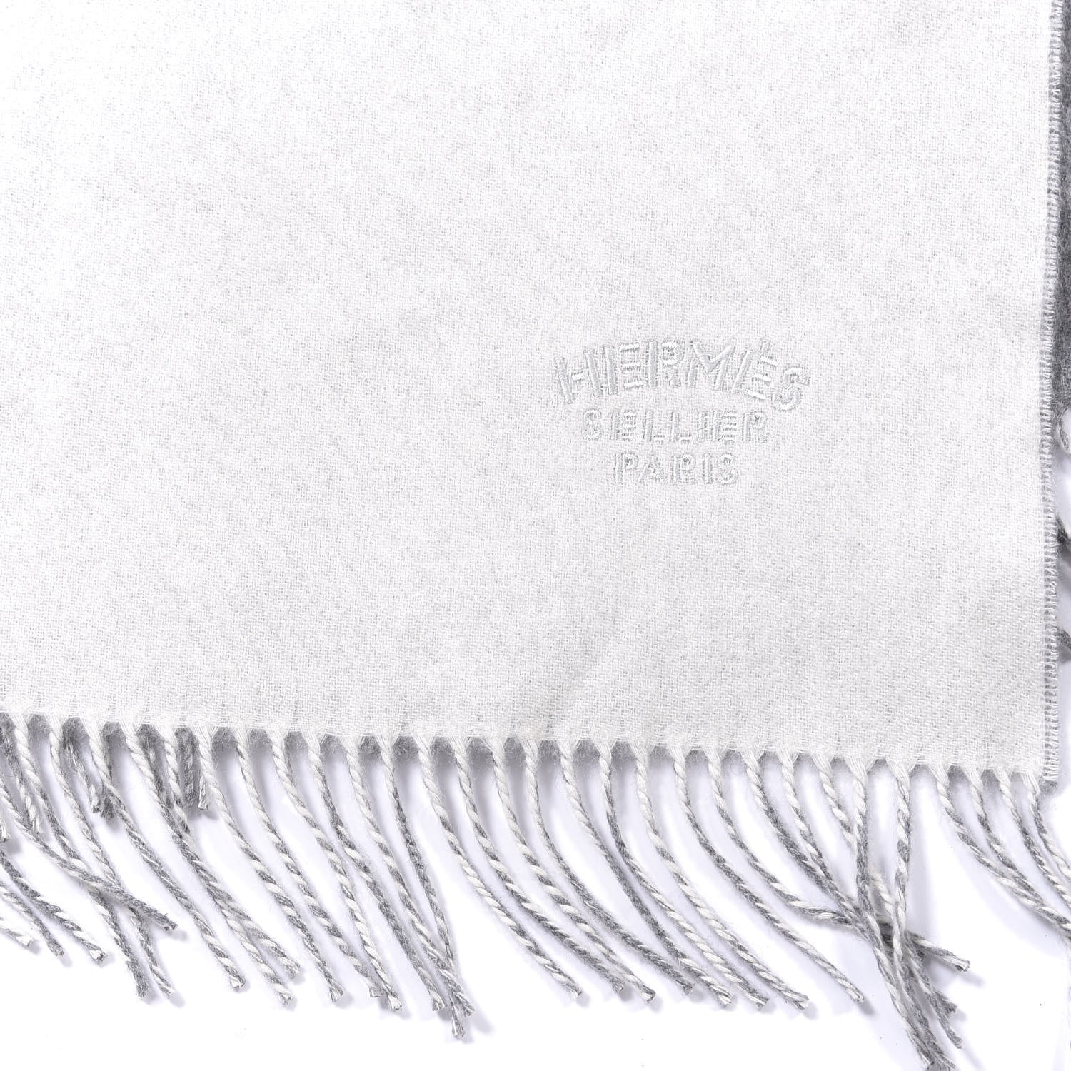 Hermes Cashmere Fringe Double Face Stole Gris Flanelle Ivoire 2 of 3