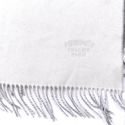 Hermes Cashmere Fringe Double Face Stole Gris Flanelle Ivoire 2 of 3