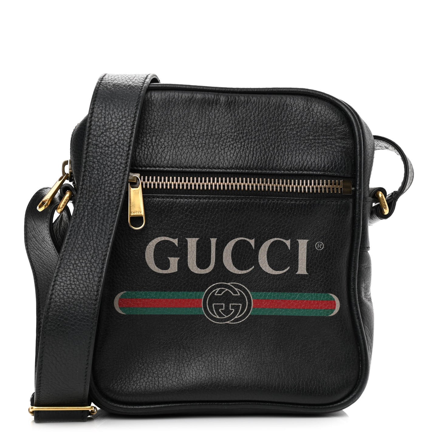 Grained Calfskin Logo Messenger Bag Black