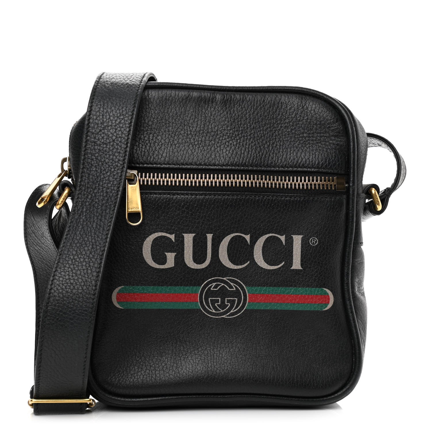 Gucci Grained Calfskin Logo Messenger Bag Black 1 of 13