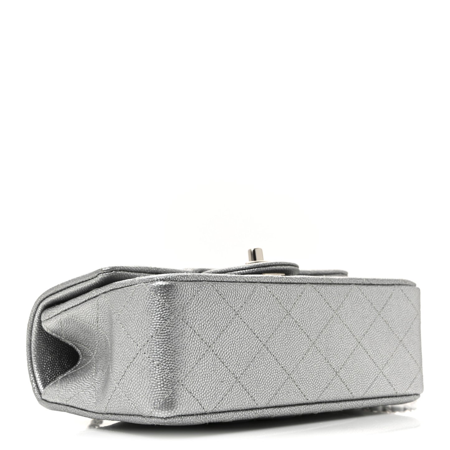 Metallic Caviar Quilted Mini Top Handle Rectangular Flap Silver