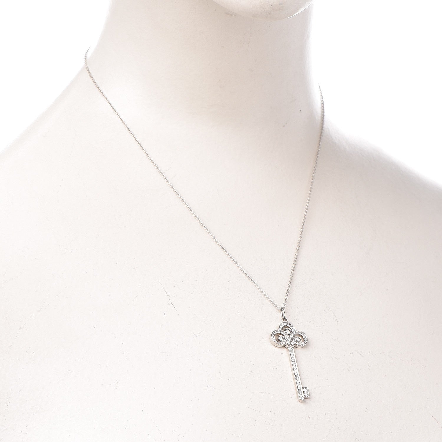 Tiffany Platinum Diamond .41ct Fleur De Lis Key Pendant Necklace 2 of 6