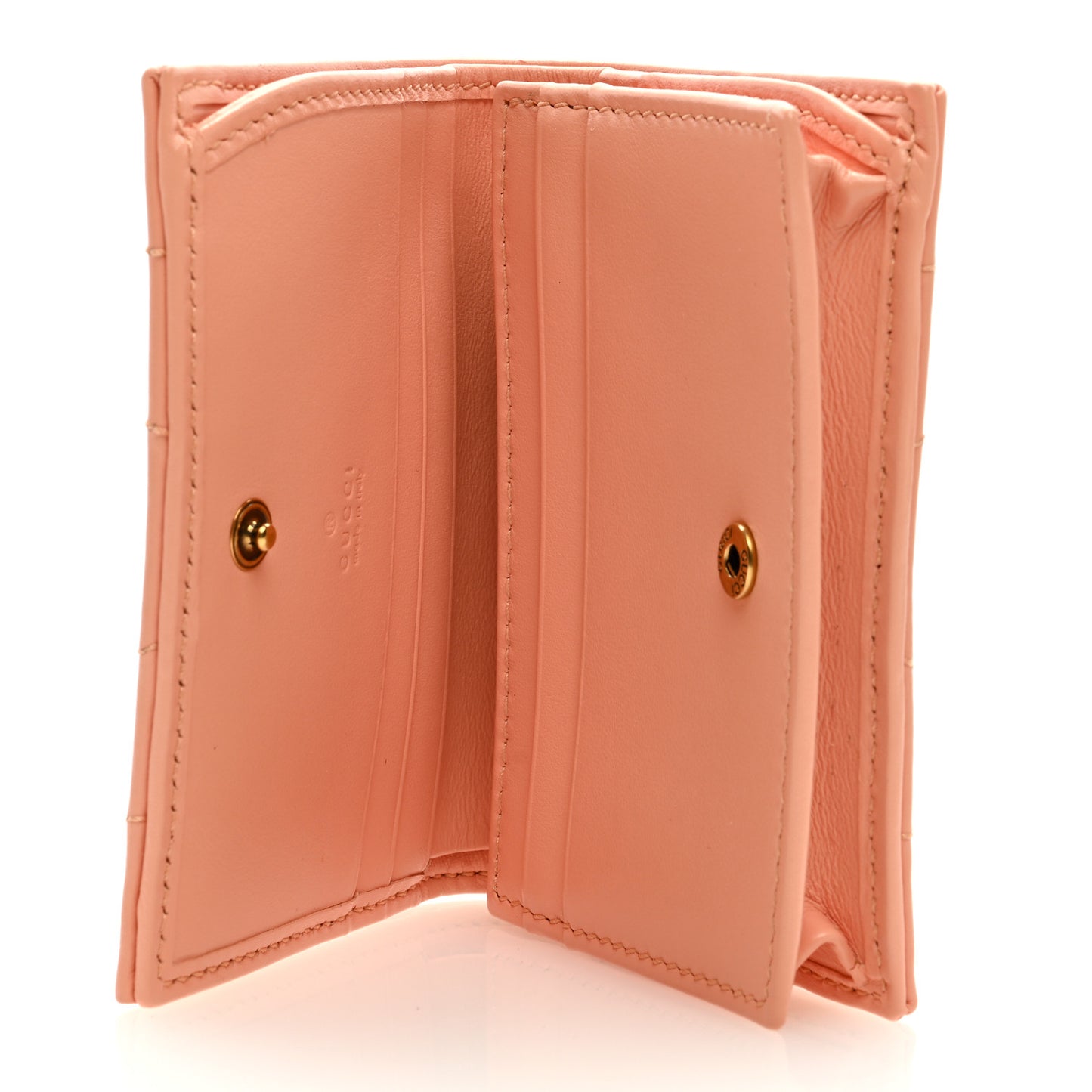 Calfskin Vertical Ring Matelasse GG Marmont Card Case Wallet Peachy Chic