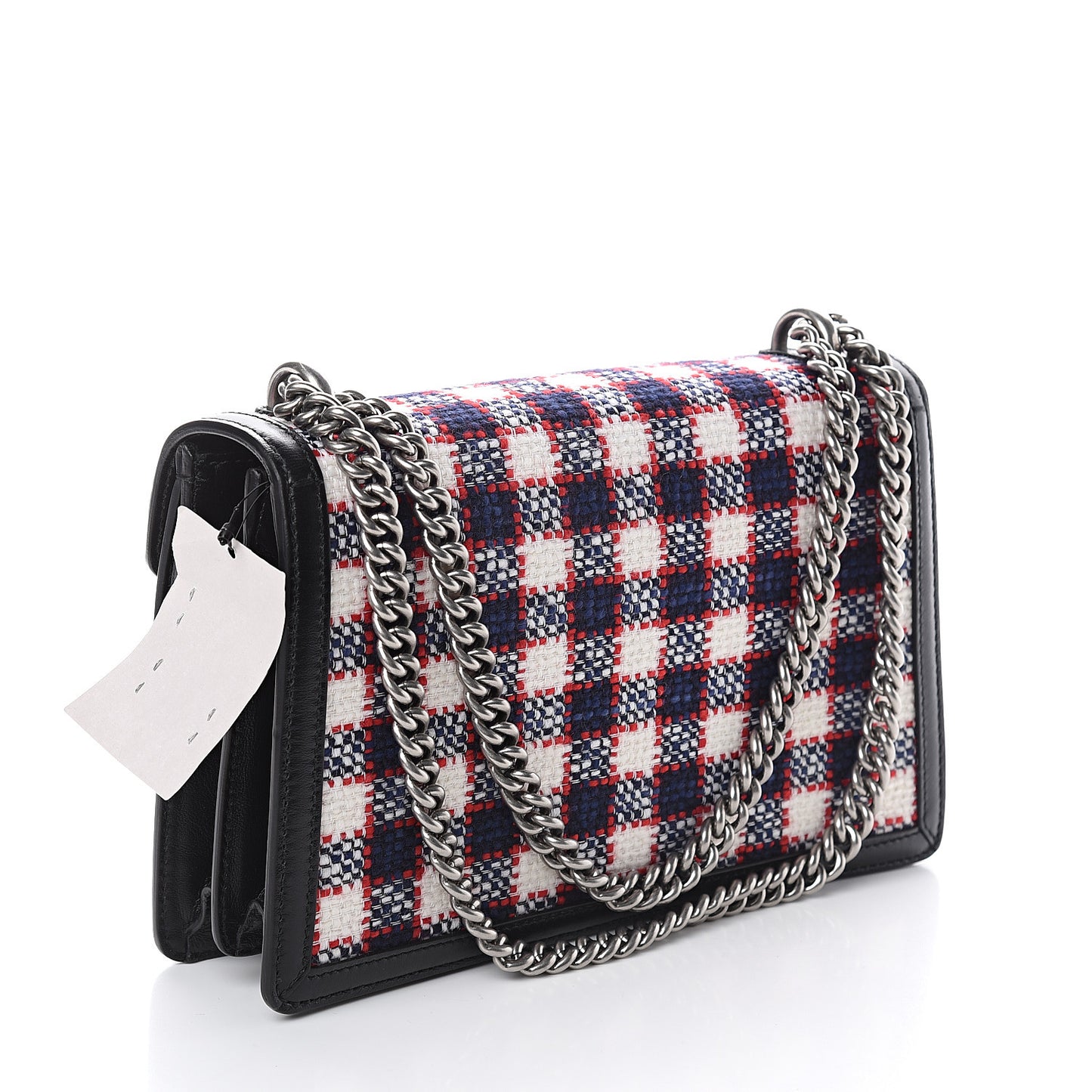 Vintage Tweed Check Small Dionysus Shoulder Bag White Hibiscus Red Marine