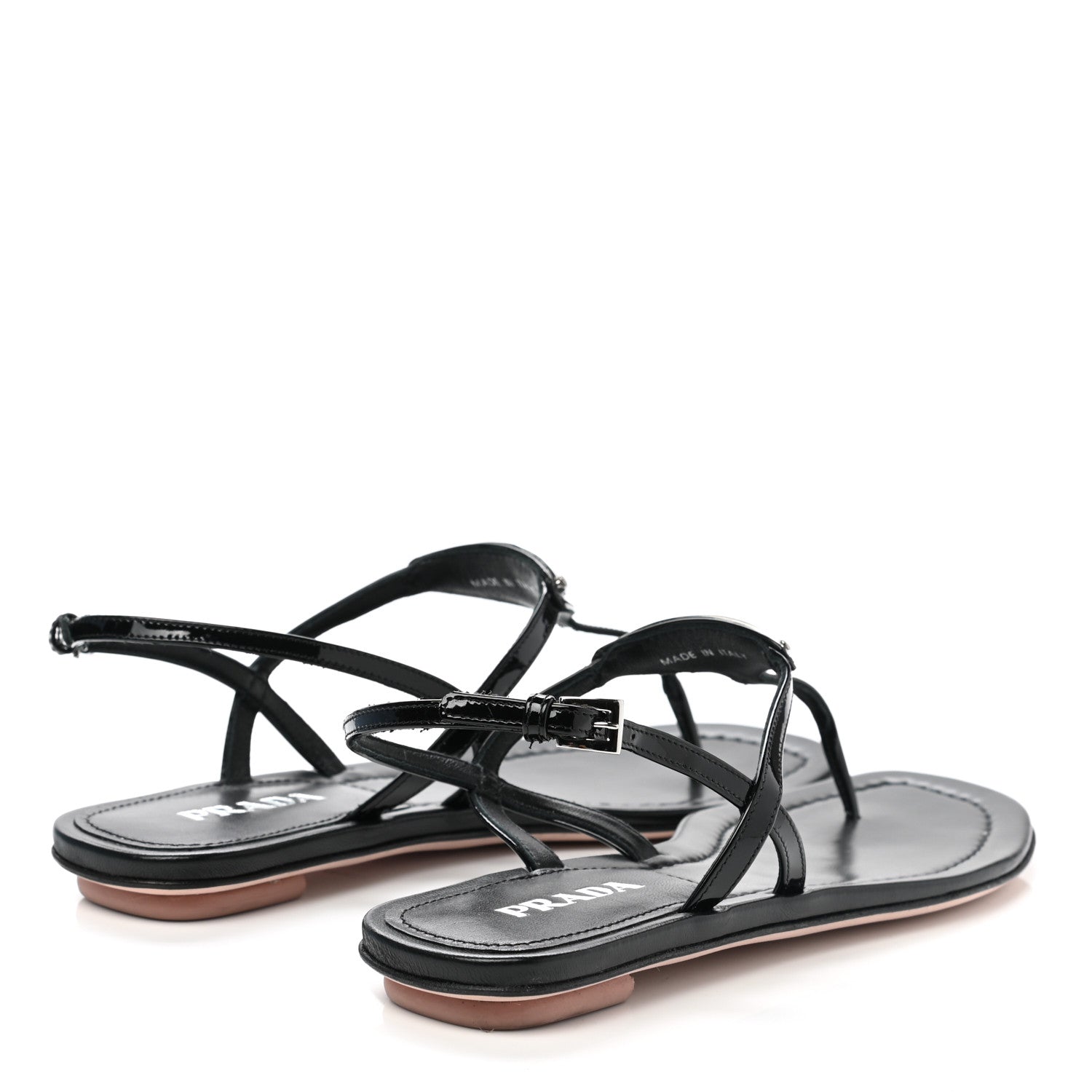 Prada Vernice Metal Triangle Logo Slingback Flat Thong Sandals 38.5 Black 4 of 10
