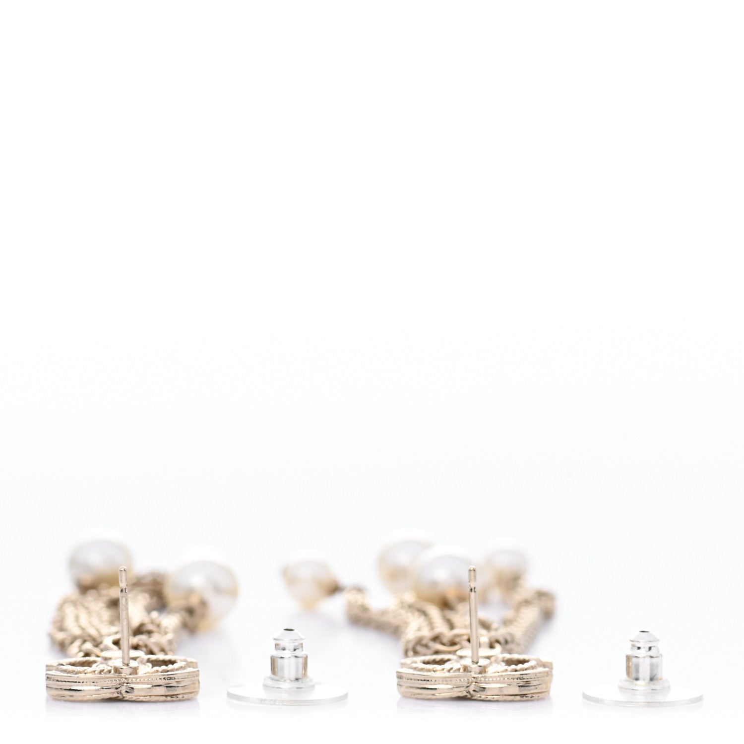Chanel Pearl Chain CC Dangle Earrings Gold 3 of 5