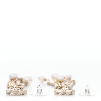 Chanel Pearl Chain CC Dangle Earrings Gold 3 of 5
