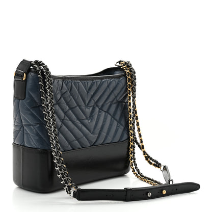 Chanel Aged Calfskin Chevron Quilted Medium Gabrielle Hobo Navy Black 3 of 10