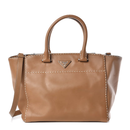 Prada City Calf Small Hand Stitched Galleria Double Zip Tote Caramel 1 of 15