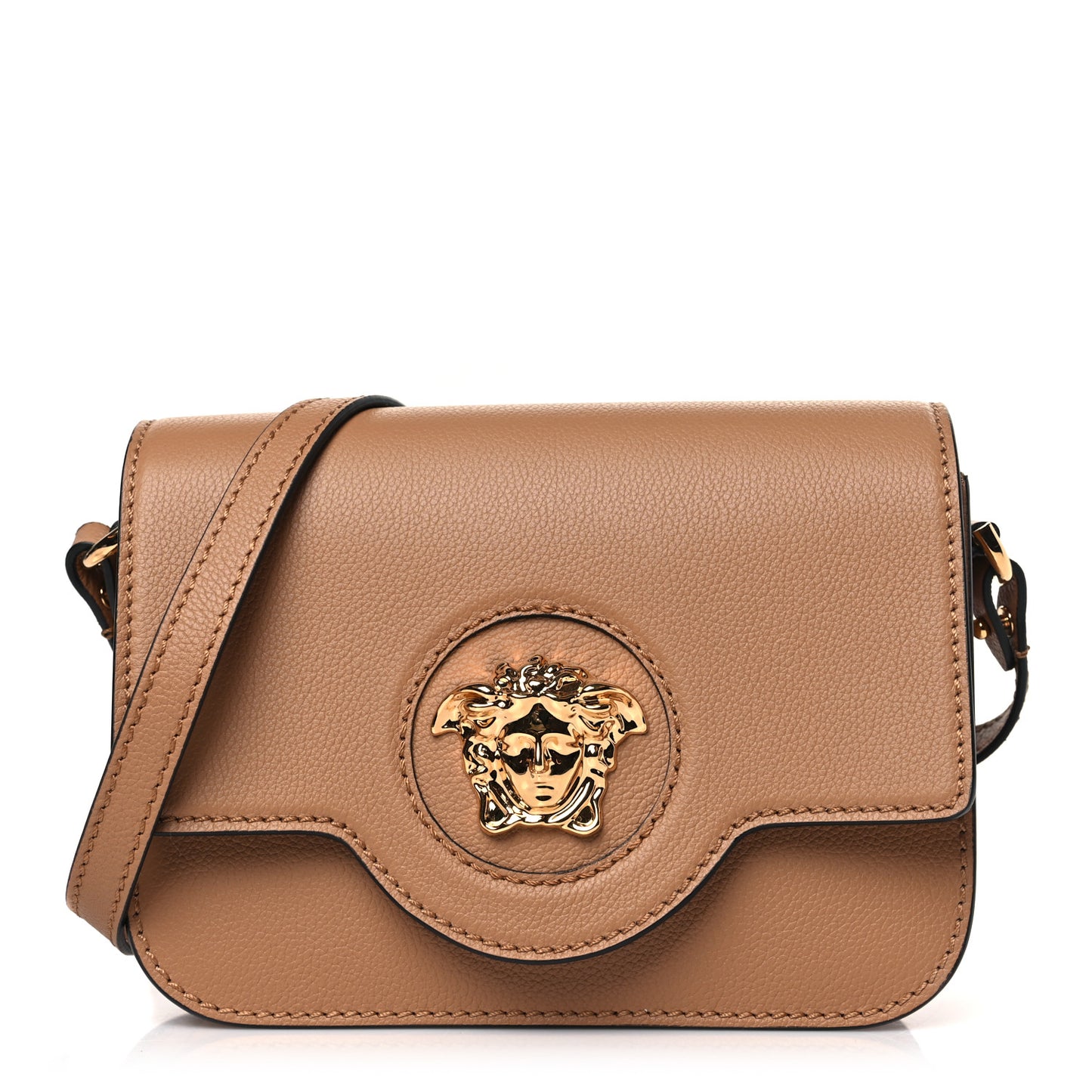 Grained Calfskin La Medusa Flap Shoulder Bag Brown