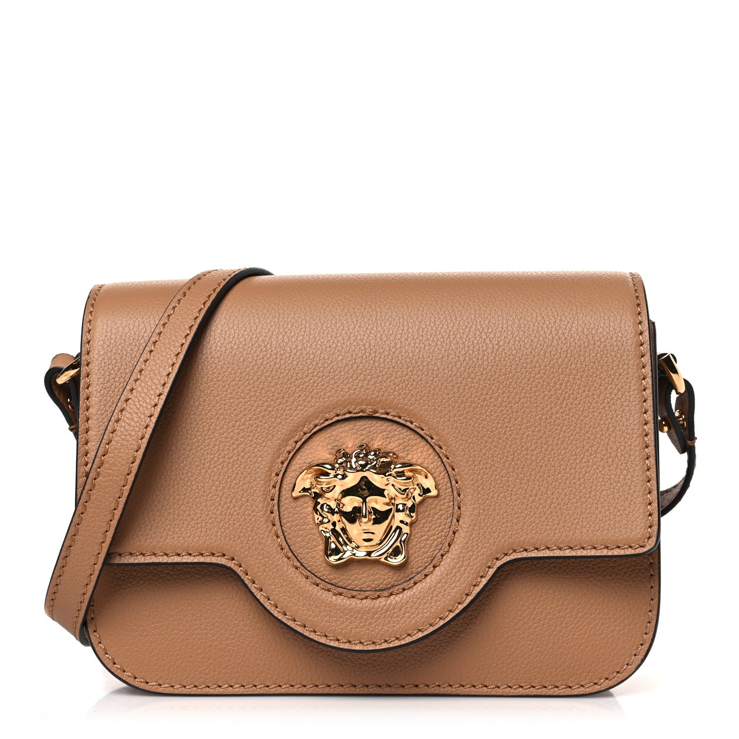 Versace Grained Calfskin La Medusa Flap Shoulder Bag Brown 1 of 8