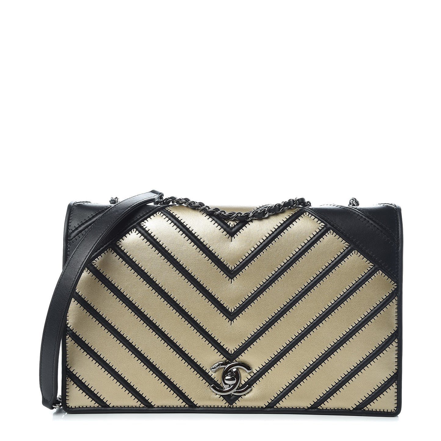 Lambskin Chevron Quilted Couture Flap Black Gold