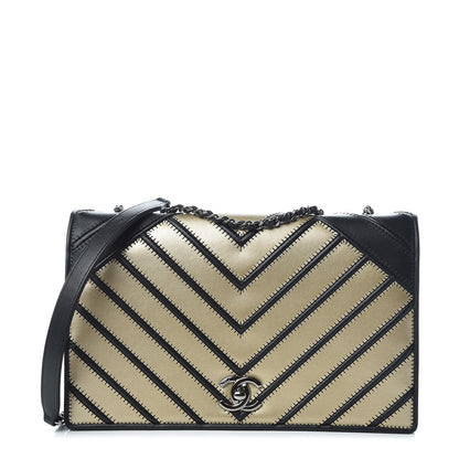 Chanel Lambskin Chevron Quilted Couture Flap Black Gold 1 of 9