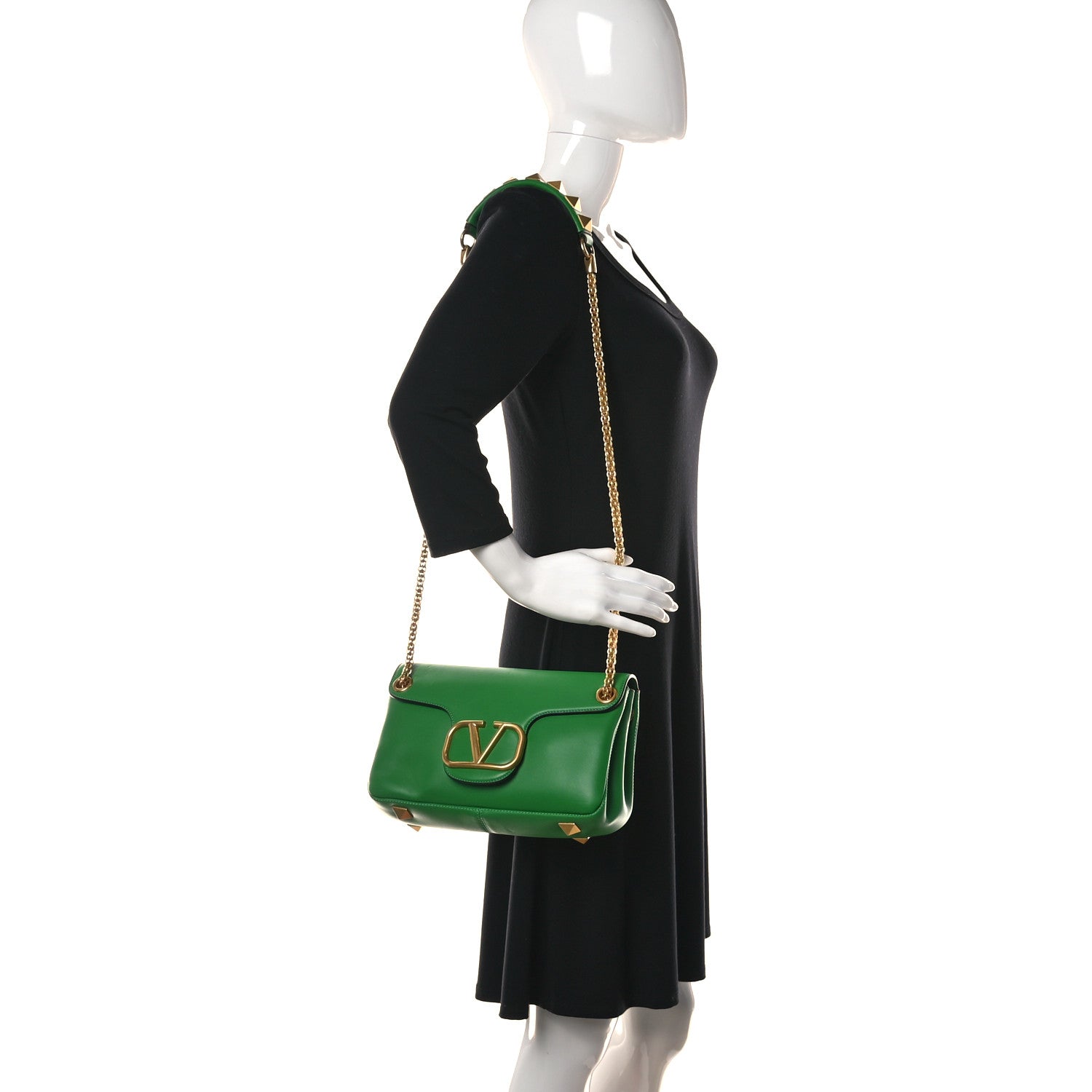 Valentino Garavani Nappa Stud Sign Shoulder Bag Ultra Green 2 of 13