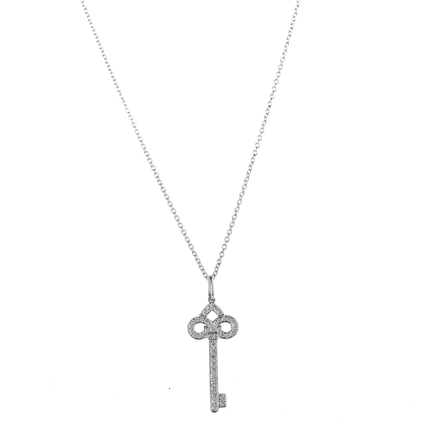 Platinum Diamond .12ct Fleur De Lis Key Pendant Necklace