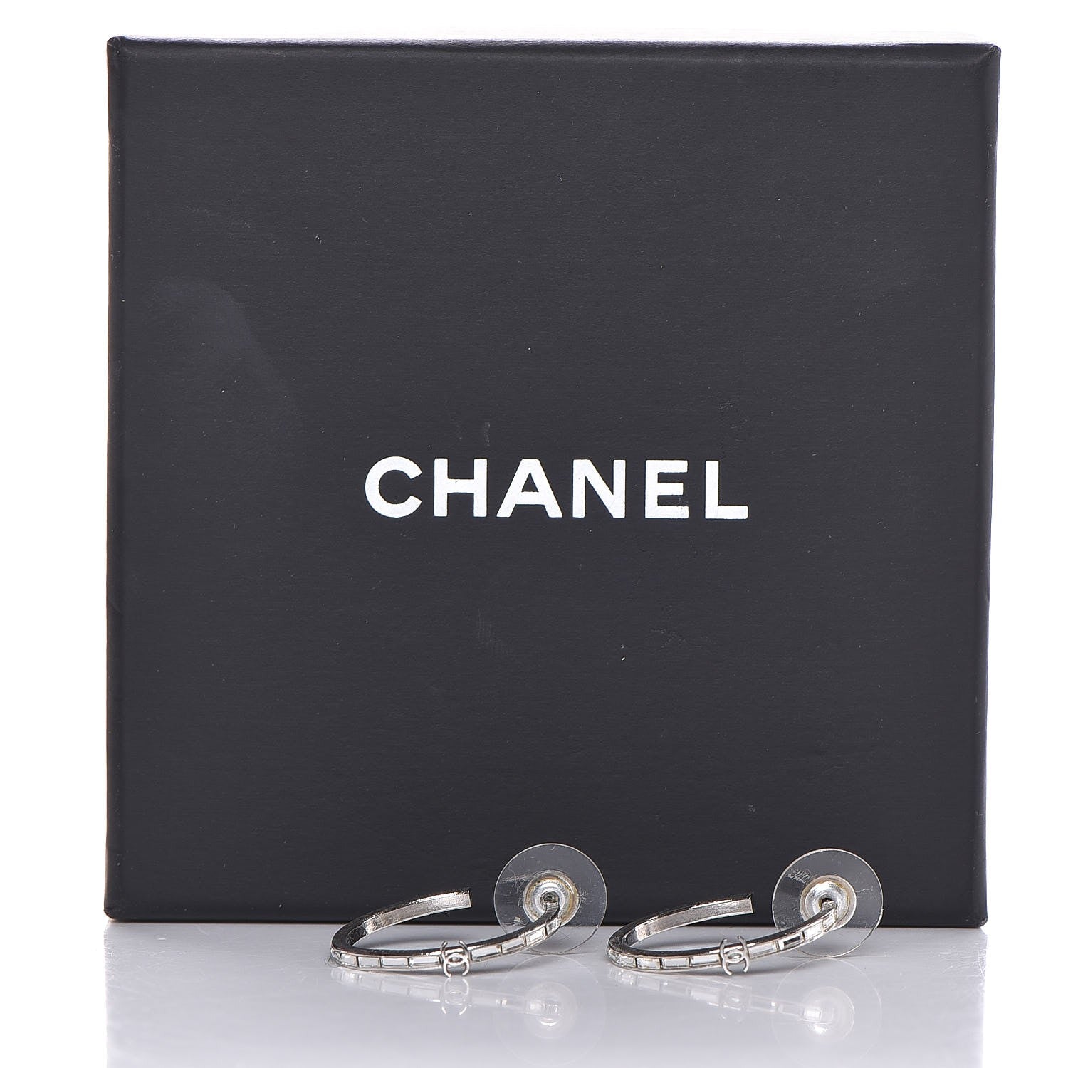 Chanel Baguette Crystal CC Hoop Earrings Silver 6 of 7