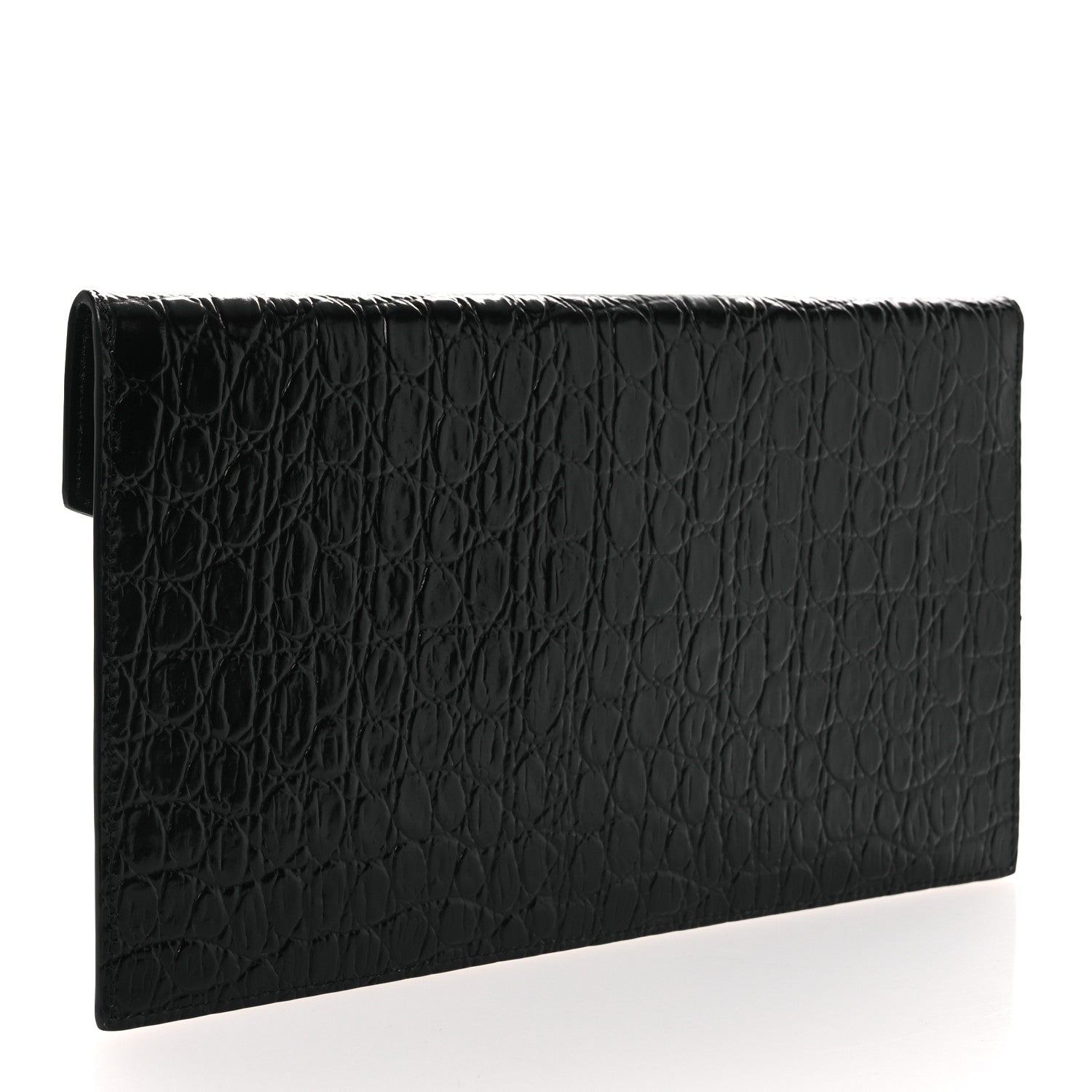 Saint Laurent Calfskin Crocodile Embossed Uptown Monogram Pouch Black 3 of 8