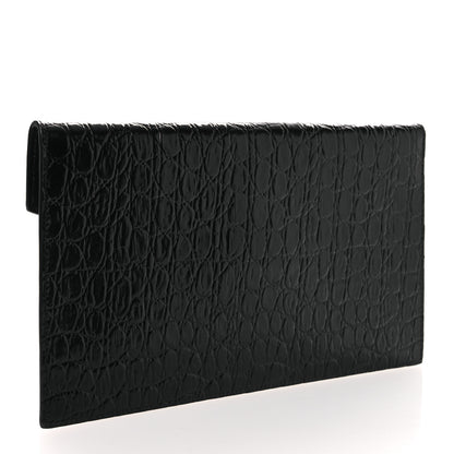 Saint Laurent Calfskin Crocodile Embossed Uptown Monogram Pouch Black 3 of 8