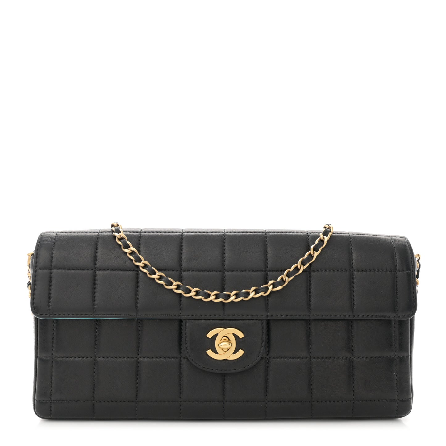 Lambskin Quilted East West Chocolate Bar Flap Navy