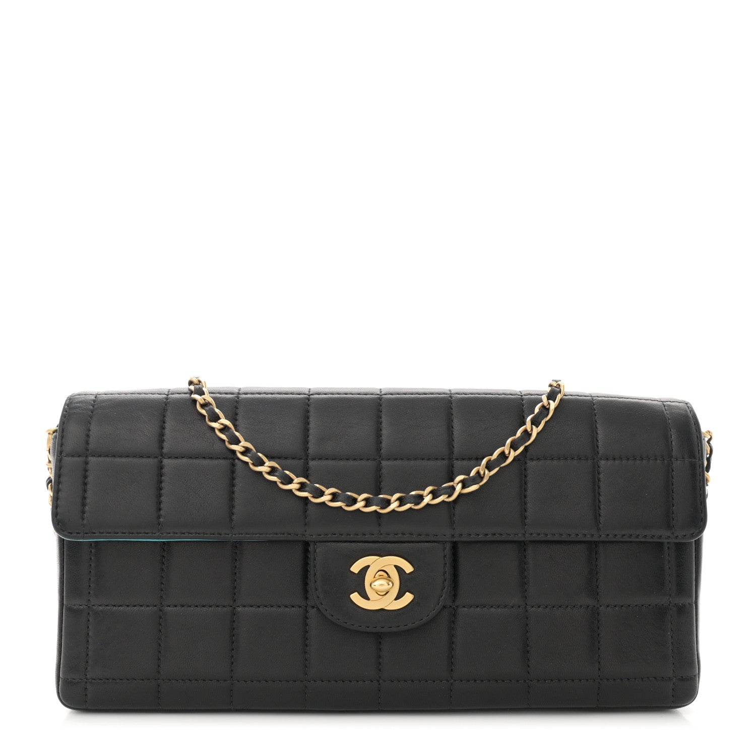 Chanel Lambskin Quilted East West Chocolate Bar Flap Navy 1 of 12
