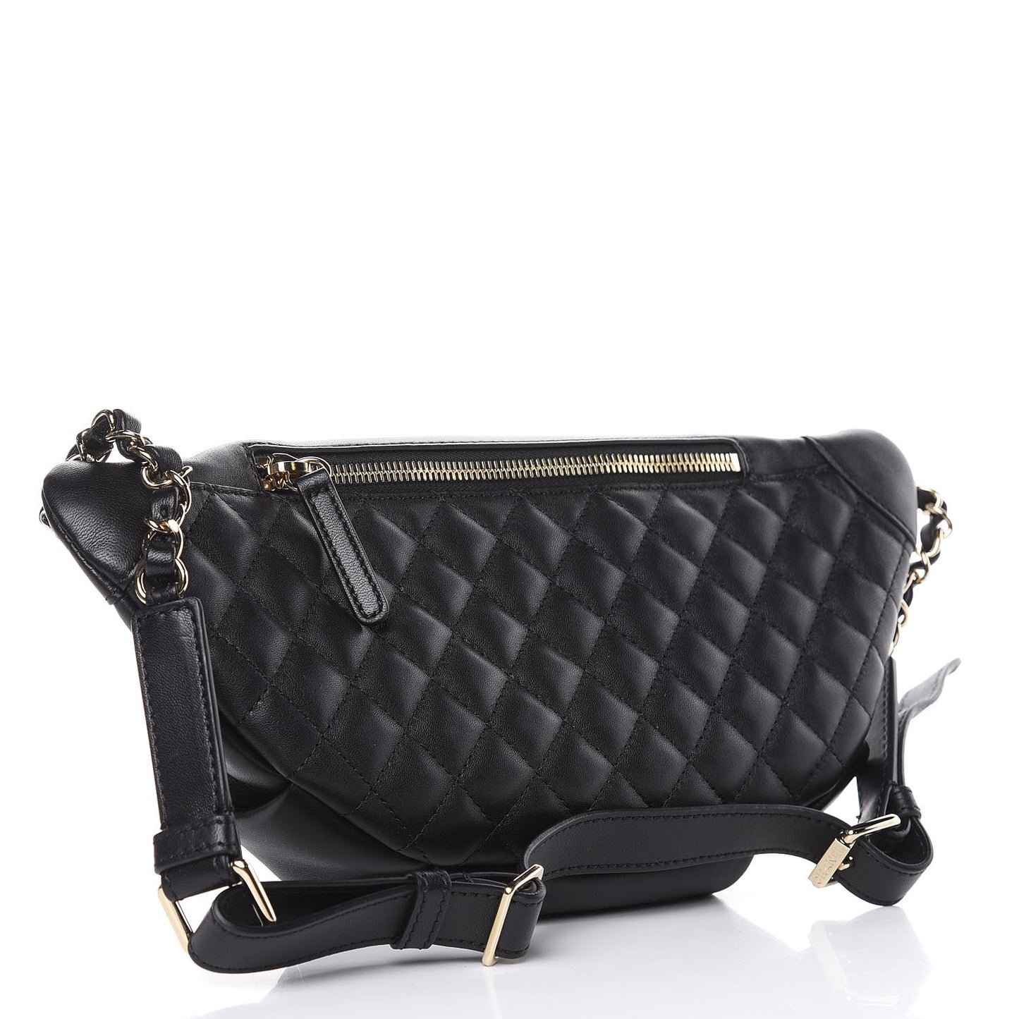 Lambskin Quilted Waist Bag Fanny Pack Black