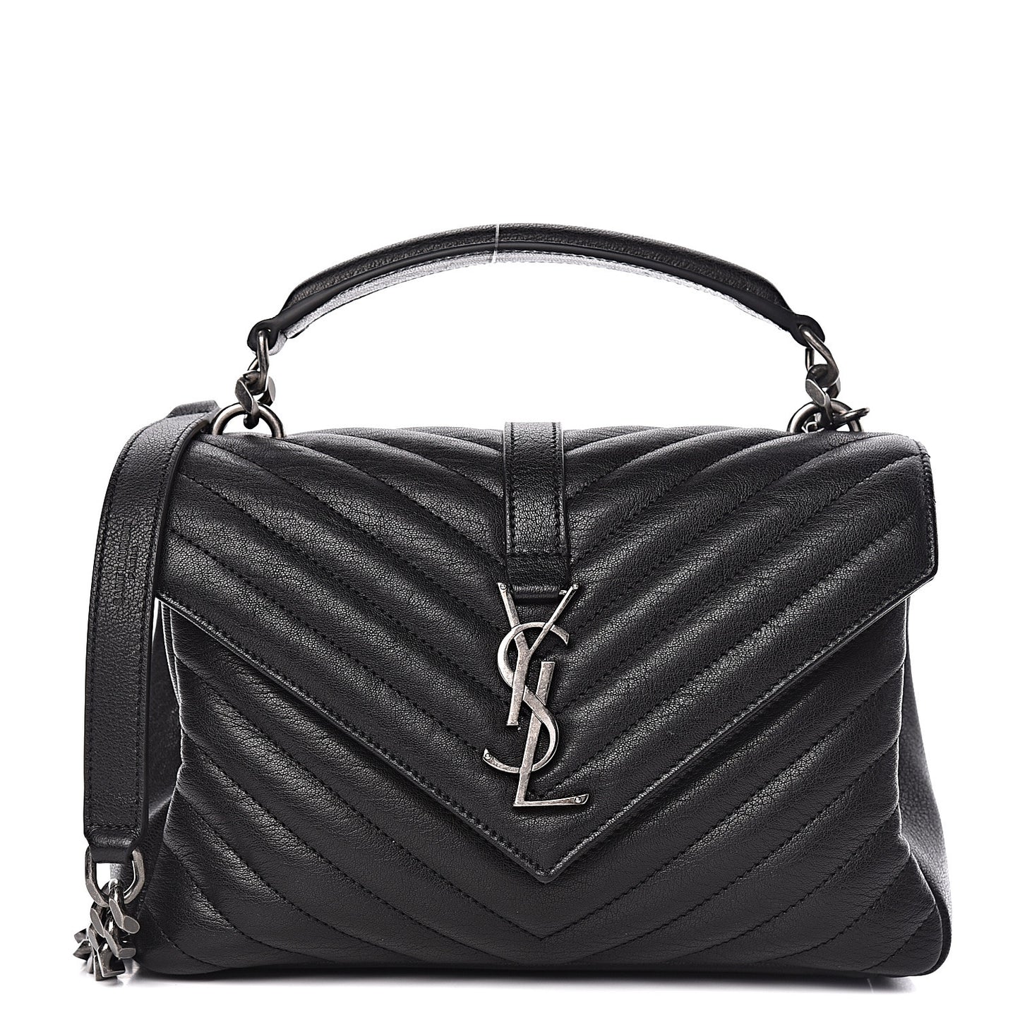 Sheepskin Matelasse Chevron Monogram Medium College Bag Black