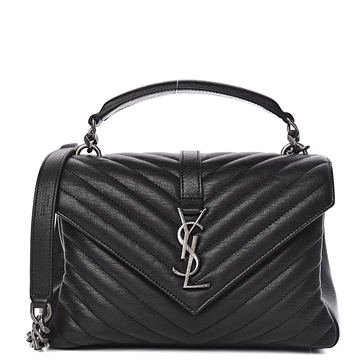 Saint Laurent Sheepskin Matelasse Chevron Monogram Medium College Bag Black 1 of 13
