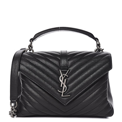 Saint Laurent Sheepskin Matelasse Chevron Monogram Medium College Bag Black 1 of 13