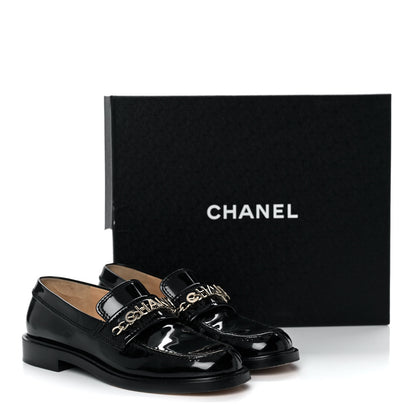 Chanel Shiny Calfskin Logo Loafers 37 Black 11 of 11