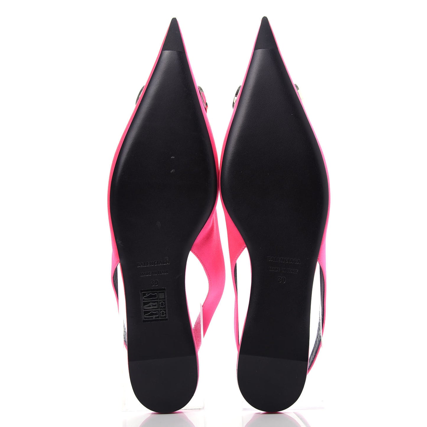 Satin BB Knife Pointy Toe Slingback Flats 39 Neon Pink