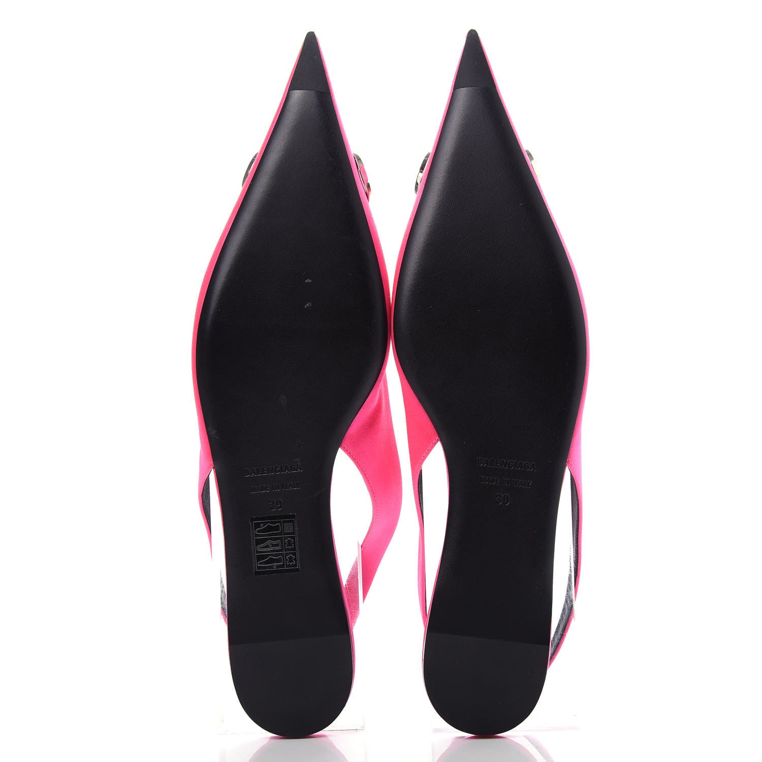 Balenciaga Satin BB Knife Pointy Toe Slingback Flats 39 Neon Pink 6 of 11